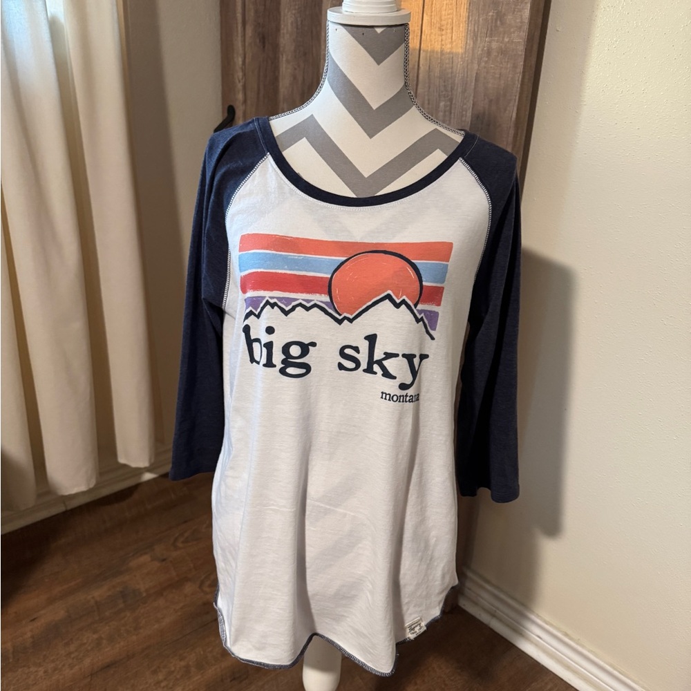 Big Sky Montana 3/4 sleeve baseball style Tshirt Womens XL Sunset Legacy vintage